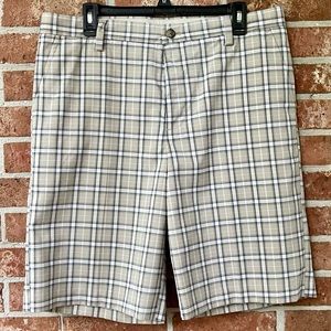IZOD Mens khaki & black plaid shorts 34” waist